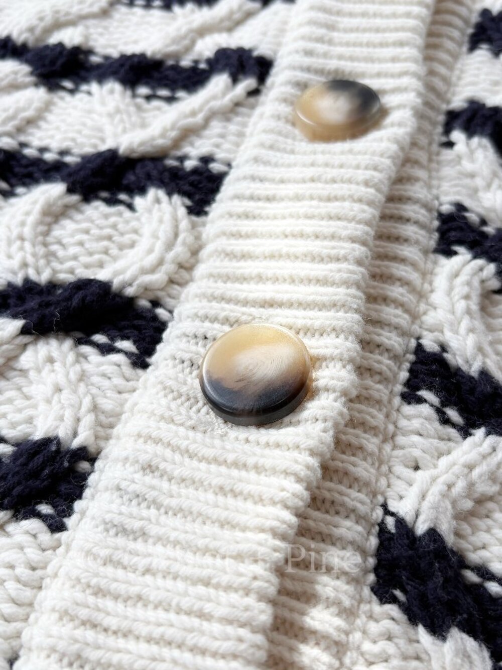 Sezane Sean‎ Cardigan Navy Ecru Striped Size Small Cotton Wool Cable Knit - Picture 7 of 16